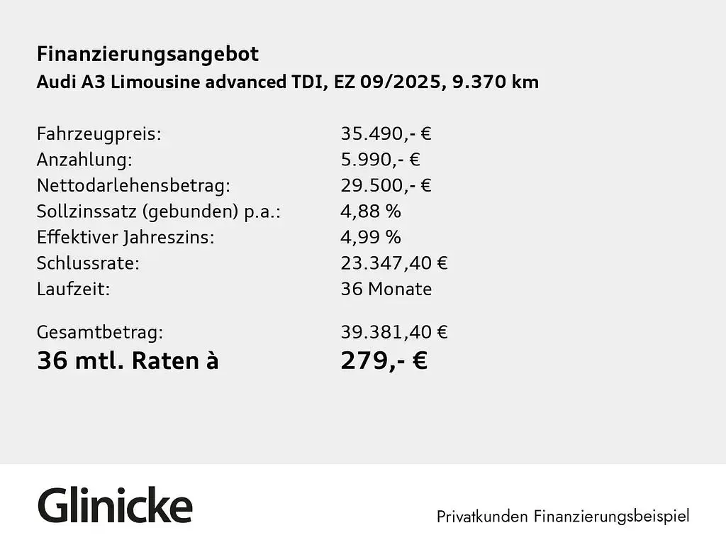 Gebraucht Audi A3 Advanced 150 PS (110 kW) 2025 Mythosschwarz metallic Limousine