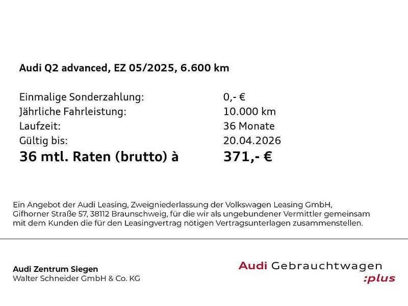 Gebraucht Audi Q2 Advanced Plus 150 PS (110 kW) 2025 Florettsilber metallic SUV