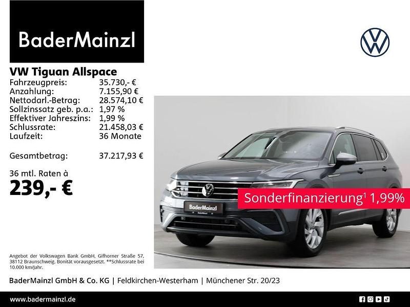 Platinum grey metallic (metallic) Gebraucht 2024 VW Tiguan Allspace Life SUV | 35.730 € (Superpreis) - Bild 1/3