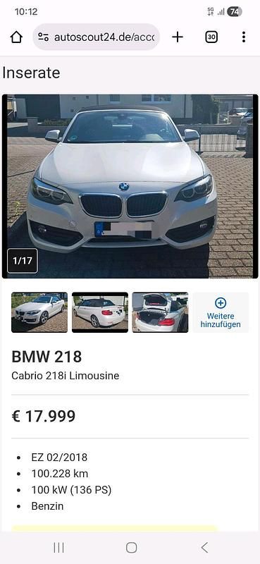 Gebraucht BMW 218 135 PS (99 kW) 2018 Weiß Cabrio