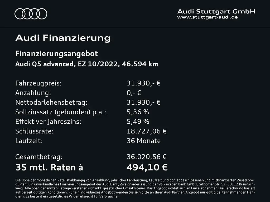 Gebraucht Audi Q5 Advanced Plus 299 PS (219 kW) 2022 Brillantschwarz SUV
