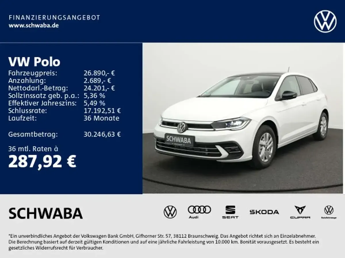 Gebraucht VW Polo Style 95 PS (69 kW) 2026 Pure white/schwarz Kleinwagen