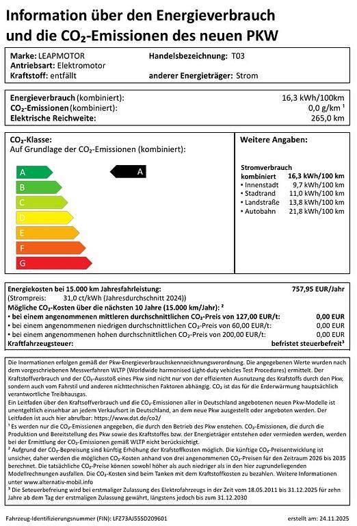 Grün Neu 2025 Leapmotor T03 Kleinwagen | 20.000 € (Fairer Preis) - Bild 1/2