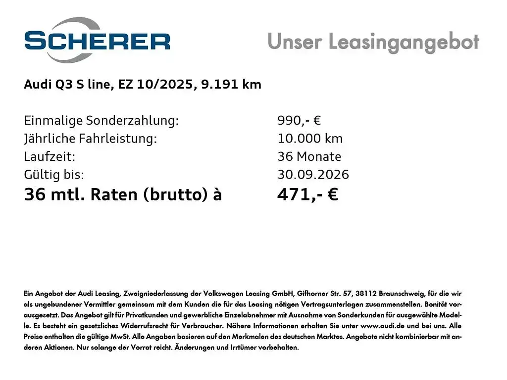 Gebraucht Audi Q3 Comfort 190 PS (139 kW) 2025 Gletscherweiß metallic SUV