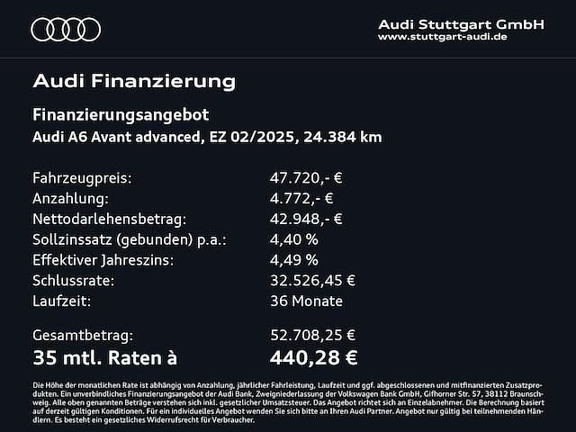 Second-hand Audi A6 Advanced Plus 265 CP (194 kW) 2025 Negru Break