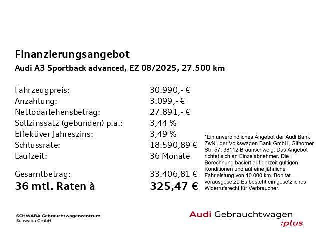 Gebraucht Audi A3 Advanced Plus 150 PS (110 kW) 2025 Weiß Limousine