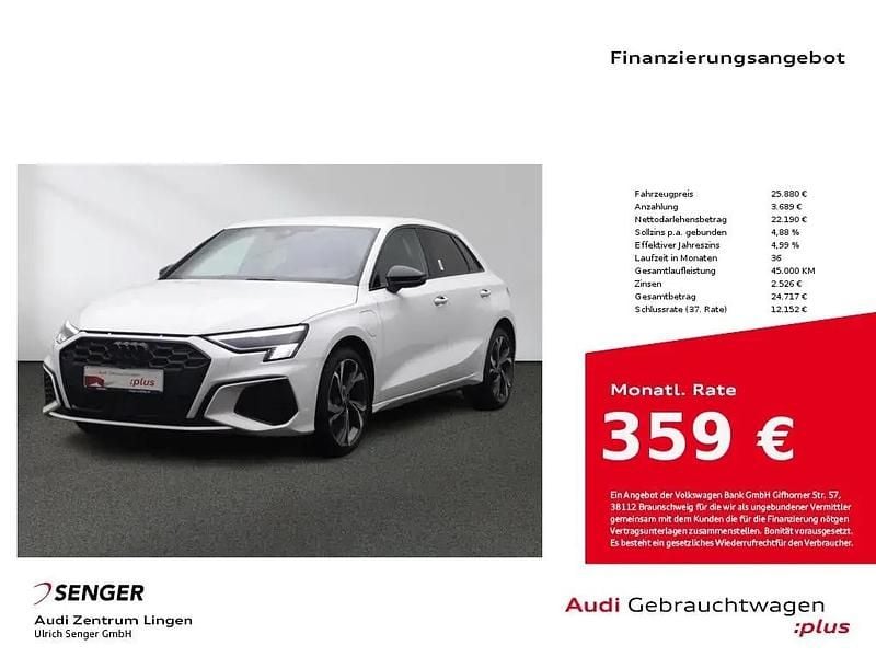 Weiß Gebraucht 2021 Audi A3 Sportback e-tron S-Line Limousine | 25.880 € (Fairer Preis) - Bild 1/1