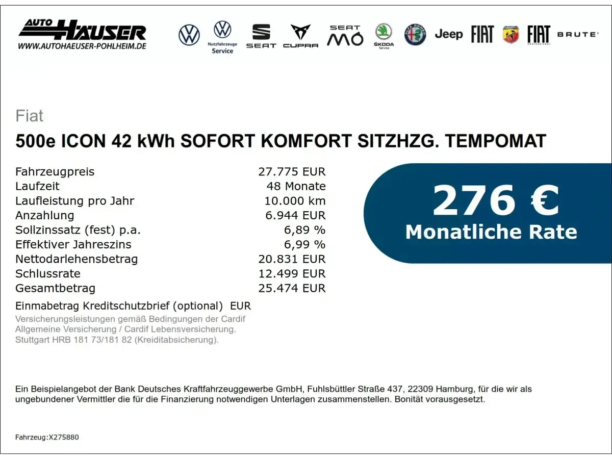 Neu Fiat 500e Icon 86 kW (118 PS) 2026 Weiss Kleinwagen