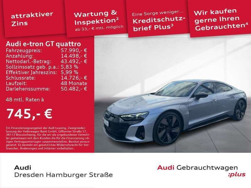 Florettsilber metallic Gebraucht 2022 Audi e-tron GT quattro Ambiente Limousine | 57.990 € (Guter Preis) - Bild 1/3