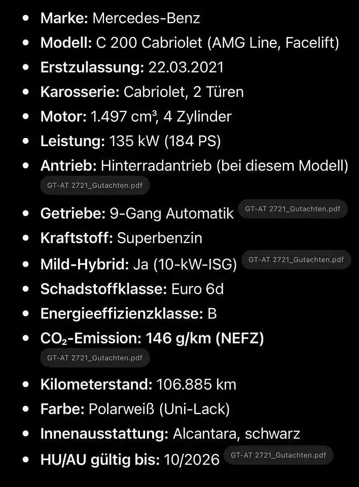 Gebraucht Mercedes C200 AMG line 184 PS (135 kW) 2021 Cabrio