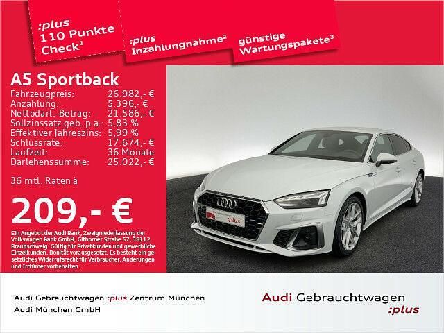 Weiß Gebraucht 2020 Audi A5 Sportback S-Line Kleinwagen | 26.982 € - Bild 1/1
