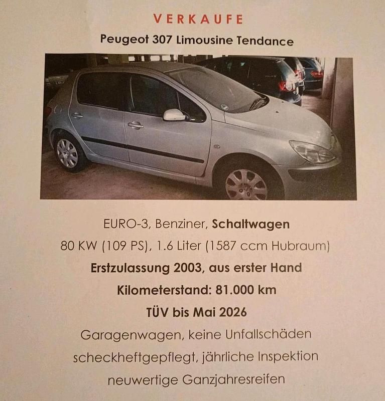 Gebraucht Peugeot 307 109 PS (80 kW) 2003 Silber Limousine