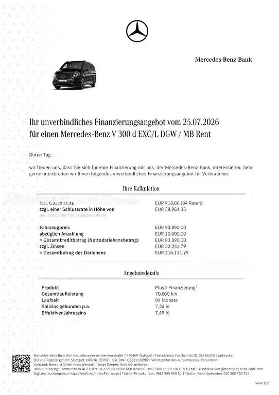 Gebraucht Mercedes V300 AMG line 237 PS (174 kW) 2026 Obsidianschwarz Van / Kleinbus