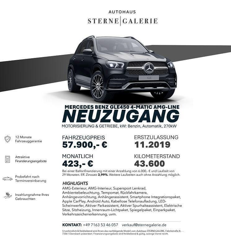 Obsidianschwarz metalliclack Gebraucht 2019 Mercedes GLE450 AMG AMG line SUV | 57.900 € (Guter Preis) - Bild 1/1