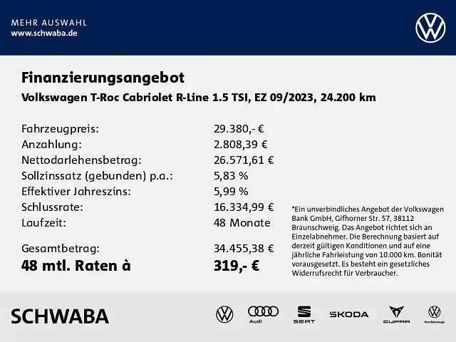 Gebraucht VW T-Roc Cabriolet R-line 150 PS (110 kW) 2023 Grau Cabrio