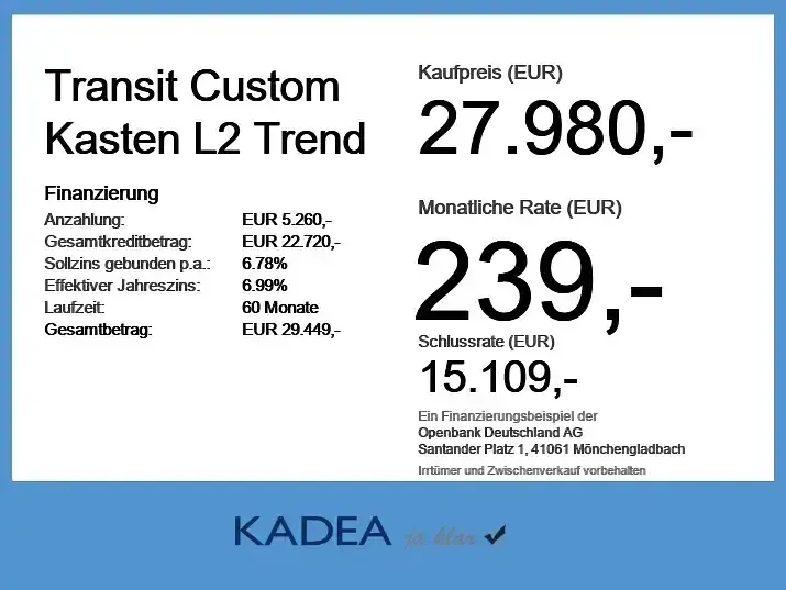 Occasion Ford Transit Custom Trend 136 ch (100 kW) 2025 Blanc Berline