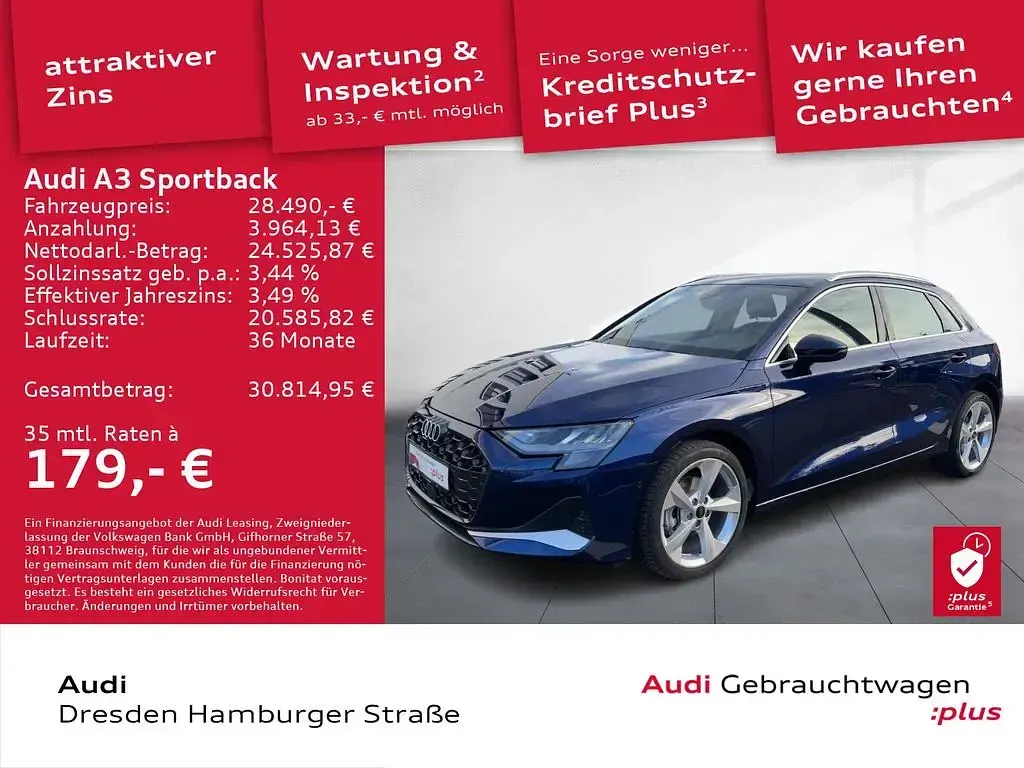 Usado Audi A3 Advanced 116 HP (85 kW) 2025 Azul Sedan