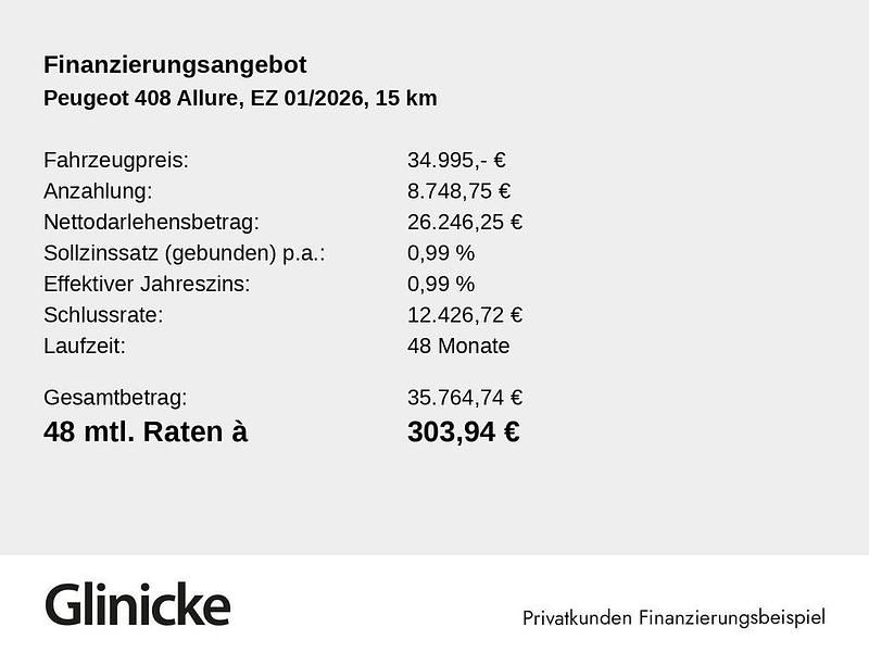 Neu Peugeot 408 Allure 136 PS (100 kW) 2026 Weiss/typ aussenverkleidung me SUV