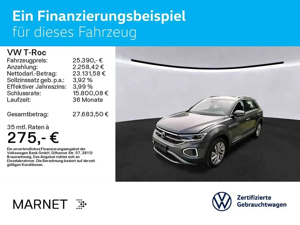 Gebraucht VW T-Roc IQ Drive 150 PS (110 kW) 2022 Indiumgrau metallic/deep black SUV