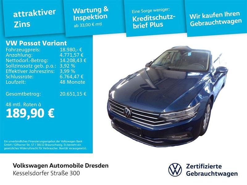 Blau Gebraucht 2022 VW Passat Business Kombi | 18.490 € (Superpreis) - Bild 1/4