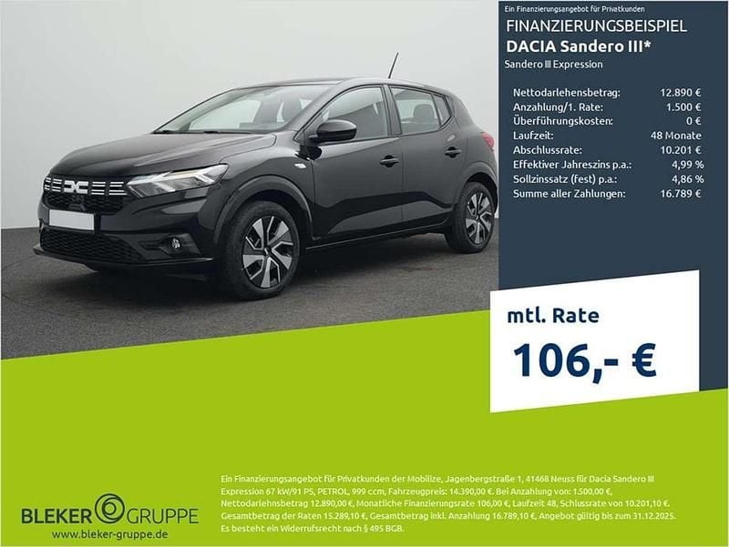 Perlmuttschwarz Gebraucht 2025 Dacia Sandero Expression Kleinwagen | 14.390 € (Superpreis) - Bild 1/3