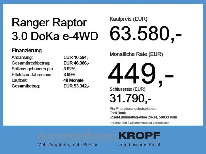 Neu Ford Ranger Raptor 292 PS (214 kW) 2026 Grau Pickup