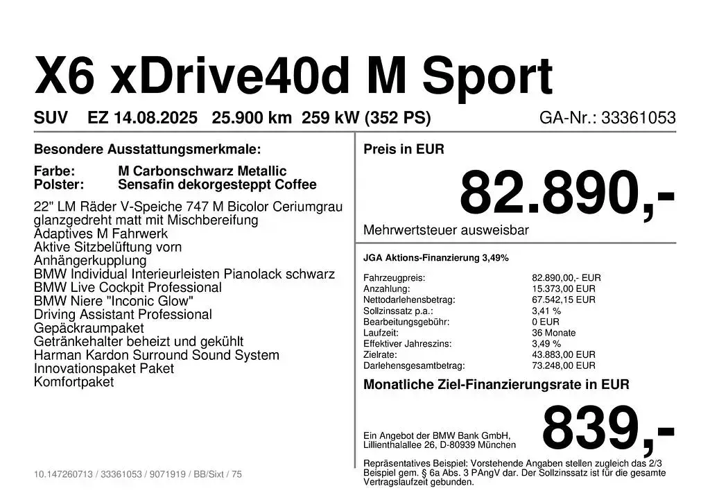 Gebraucht BMW X6 M Sport 352 PS (258 kW) 2025 Schwarz SUV