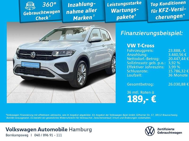 0q pure white Gebraucht 2024 VW T-Cross Life SUV | 23.888 € (Fairer Preis) - Bild 1/3