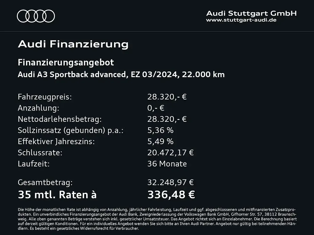 Gebraucht Audi A3 Advanced Plus 150 PS (110 kW) 2024 Mythosschwarz metallic Limousine