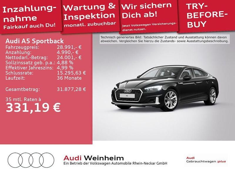 Brillantschwarz Gebraucht 2022 Audi A5 Sportback Advanced Plus Limousine | 28.991 € (Superpreis) - Bild 1/3