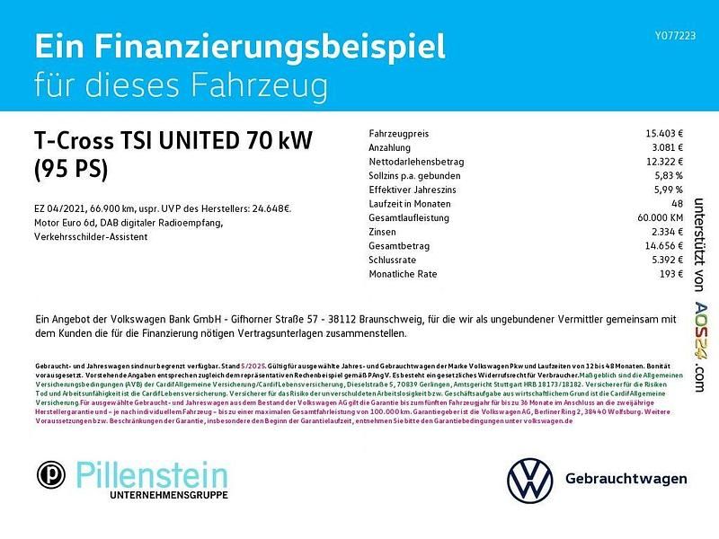 Gebraucht VW T-Cross United 95 PS (69 kW) 2021 Schwarz SUV