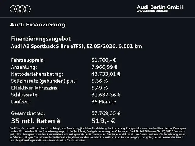 Gebraucht Audi A3 Sportback e-tron S-Line 272 PS (200 kW) 2026 Mythosschwarz metallic Kleinwagen