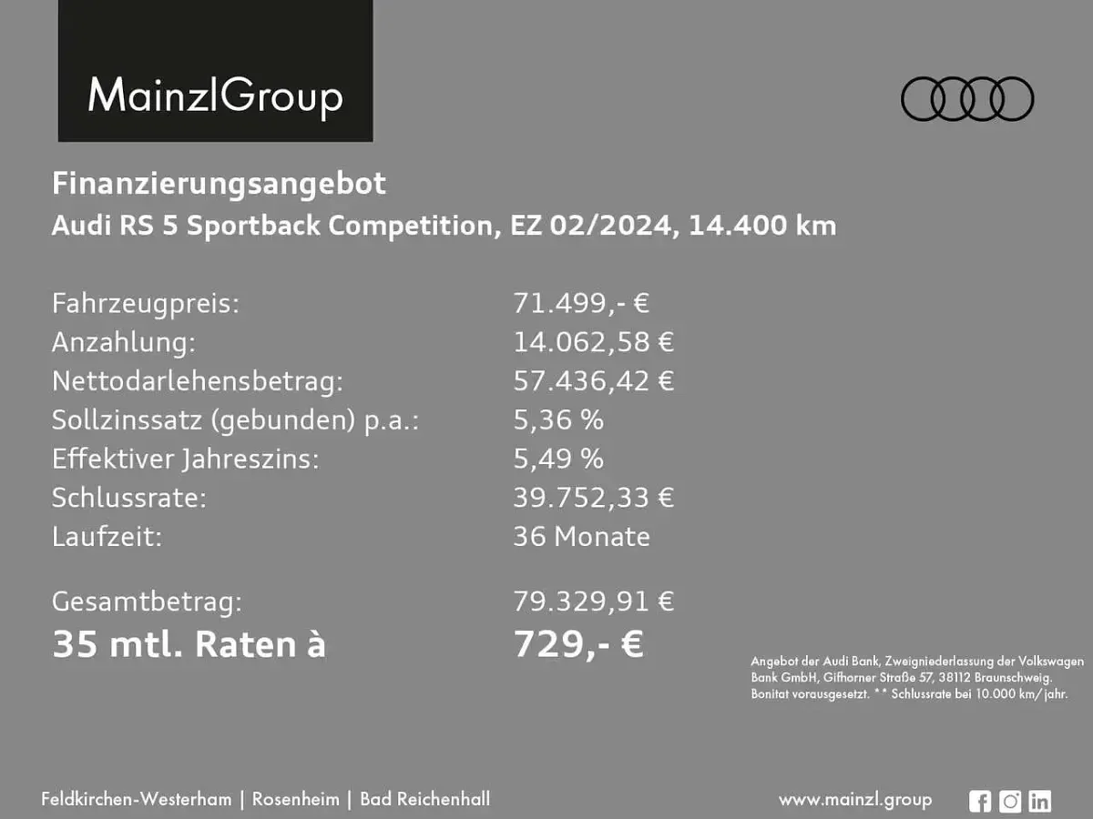 Gebraucht Audi RS5 Competition 450 PS (330 kW) 2024 Daytonagrau perleffekt Coupé