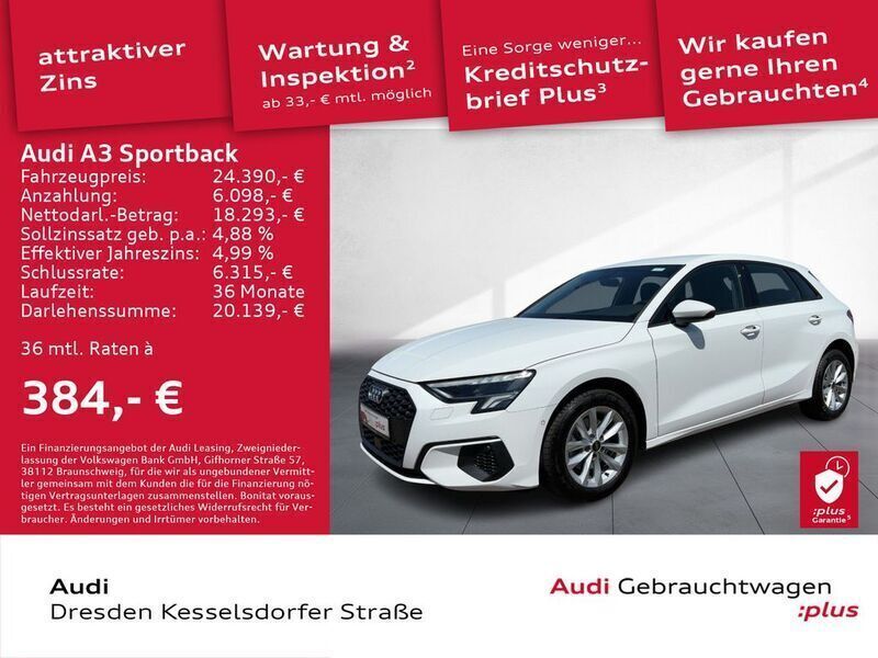 Weiß Gebraucht 2022 Audi A3 Sportback Limousine | 24.390 € (Fairer Preis) - Bild 1/4