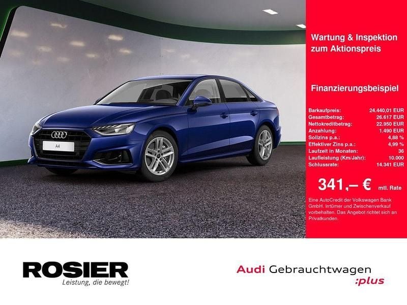 Blau / navarrablau Gebraucht 2020 Audi A4 Advanced Plus Limousine | 24.440 € (Superpreis) - Bild 1/4