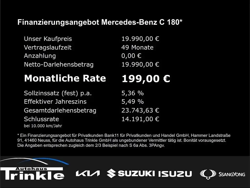 Gebraucht Mercedes C180 156 PS (114 kW) 2020 Obsidianschwarz  metalliclack Kombi