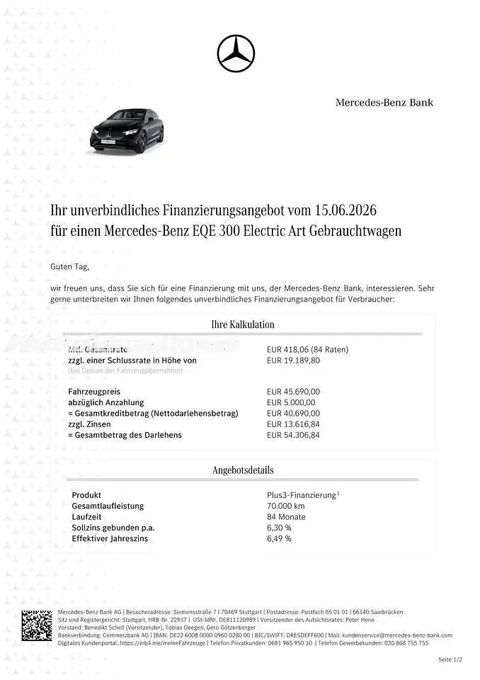Gebraucht Mercedes EQE300 Advanced Plus 180 kW (245 PS) 2025 Obsidianschwarz  lack Limousine