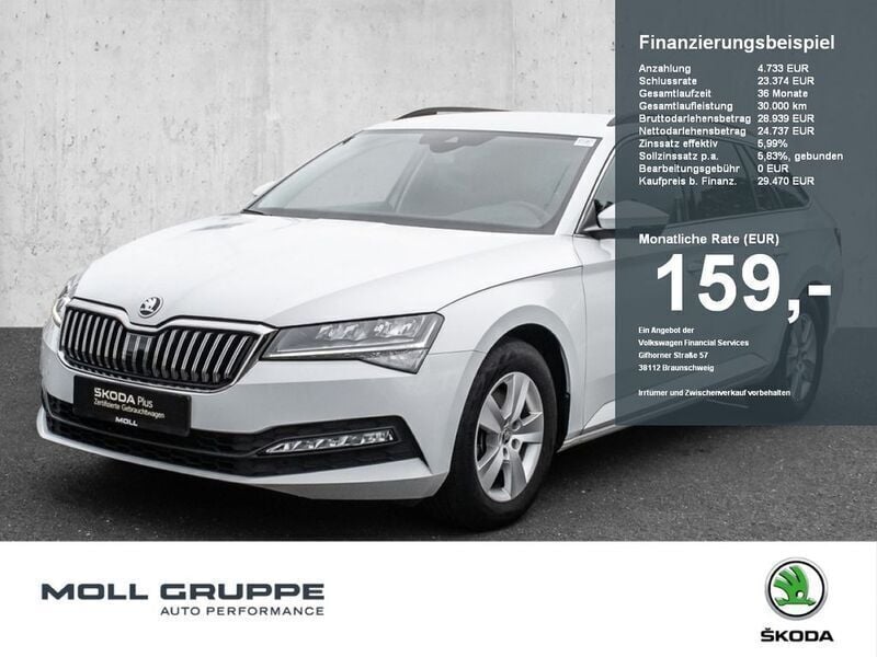 Moonweiß perleffekt (metallic) Gebraucht 2024 Skoda Superb Ambition Kombi | 29.480 € (Superpreis) - Bild 1/4