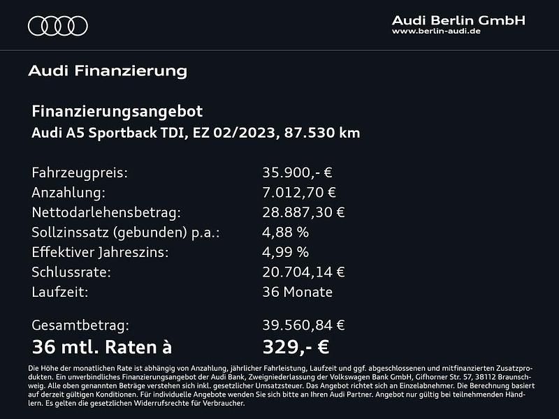 Gebraucht Audi A5 Sportback Ambiente 204 PS (150 kW) 2023 Brillantschwarz Kleinwagen
