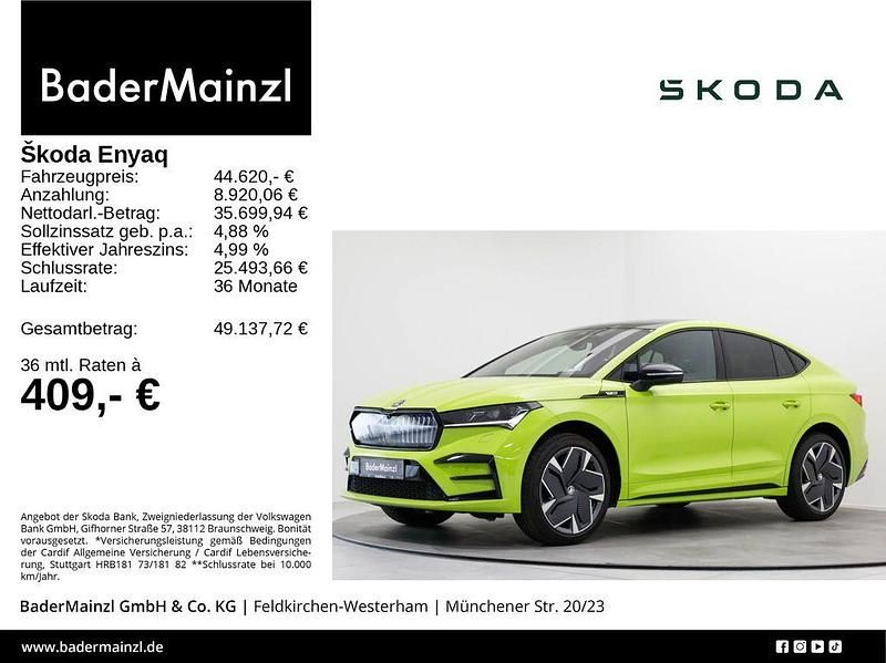 Mambagrün Gebraucht 2023 Skoda Enyaq iV RS SUV | 44.620 € (Fairer Preis) - Bild 1/3