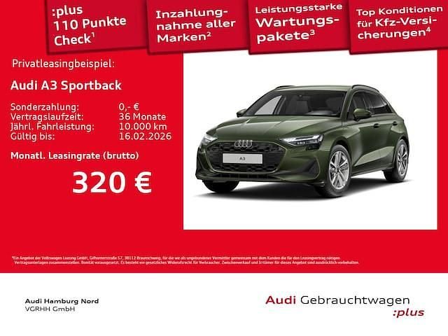 Distriktgrün metallic Gebraucht 2025 Audi A3 Sportback e-tron Ambiente Kleinwagen | 36.980 € (Guter Preis) - Bild 1/3