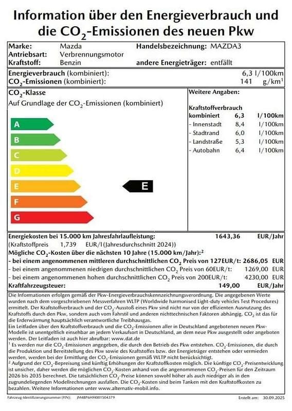 Gebraucht Mazda 3 Exclusive-Line 140 PS (102 kW) 2024 Snowflake white pearl Limousine