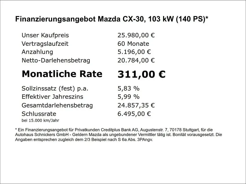 Neu Mazda CX-30 Homura-Line 140 PS (102 kW) 2025 Weiss SUV