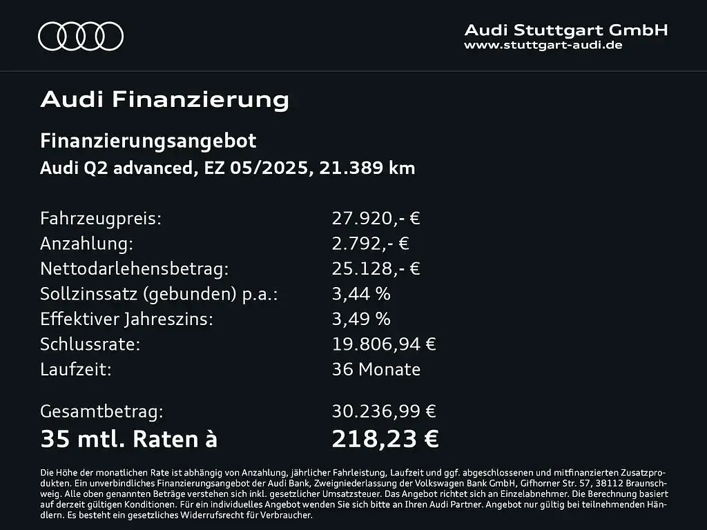 Second-hand Audi Q2 Advanced Plus 150 CP (110 kW) 2025 Negru SUV