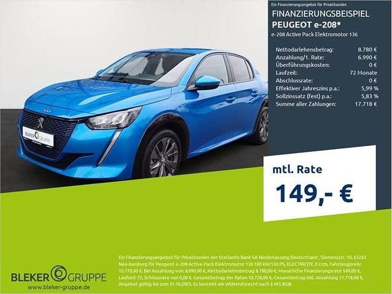 Blau Gebraucht 2021 Peugeot e-208 Active Kleinwagen | 15.770 € (Fairer Preis) - Bild 1/3