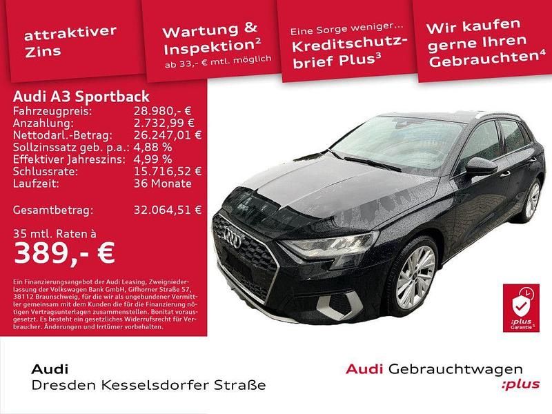 Schwarz Gebraucht 2021 Audi A3 Sportback Advanced Plus Kleinwagen | 28.980 € (Fairer Preis) - Bild 1/4