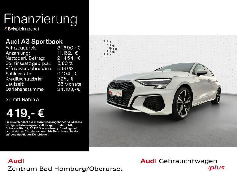 Weiß Gebraucht 2024 Audi A3 Sportback S-Line Limousine | 31.890 € (Superpreis) - Bild 1/4