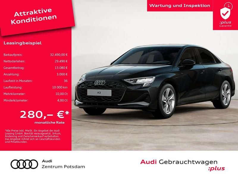 Mythosschwarz metallic Gebraucht 2025 Audi A3 Advanced Plus Limousine | 32.490 € (Guter Preis) - Bild 1/3