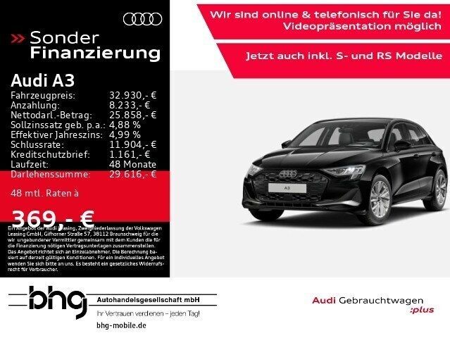 Mythosschwarz metallic Gebraucht 2025 Audi A3 Advanced Plus | 32.930 € (Fairer Preis) - Bild 1/4