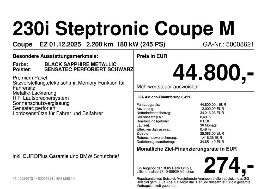 Gebraucht BMW 230 M Sport 245 PS (180 kW) 2025 Schwarz Coupé